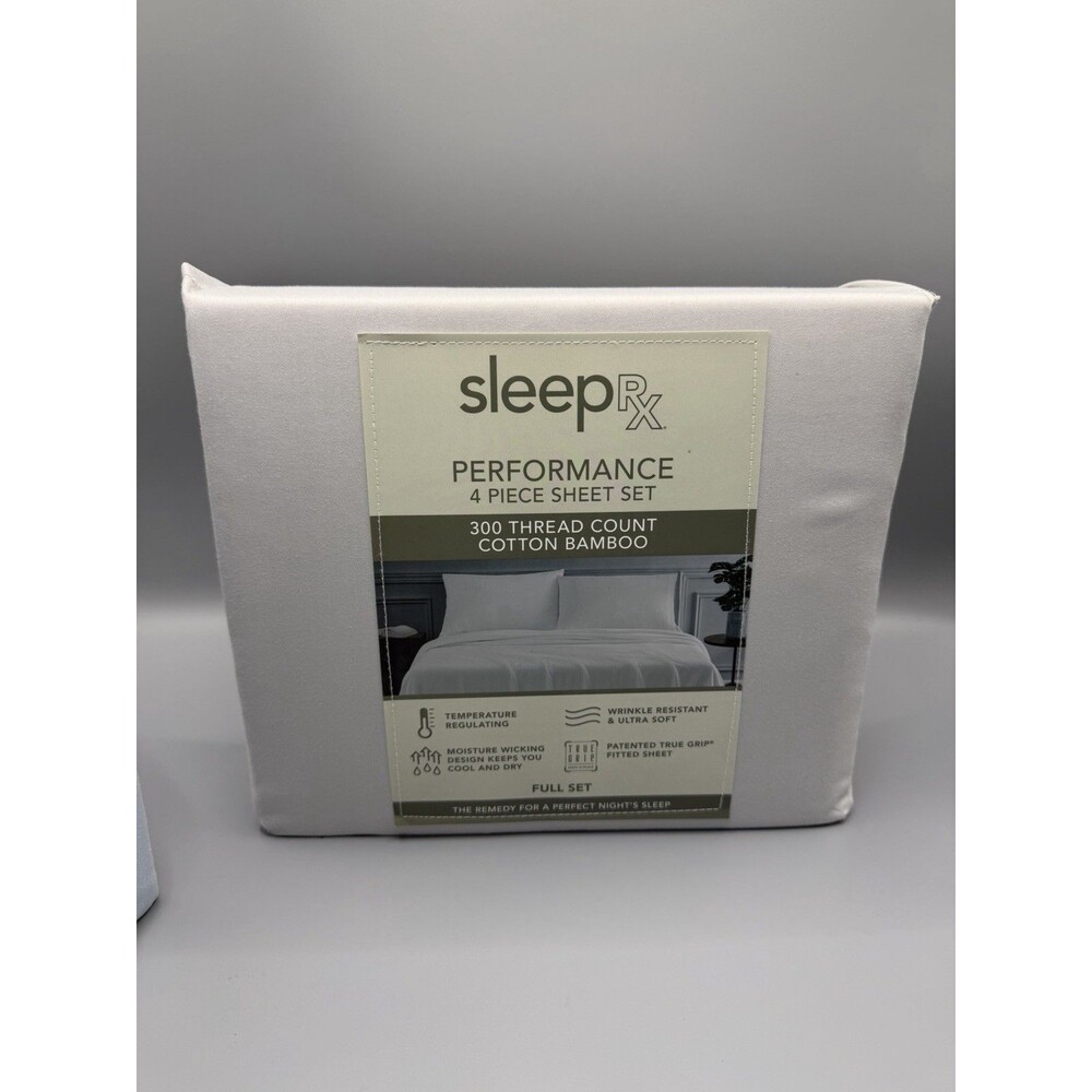 Sleep RX SleepRX 300 Thread Count 4-Pc. Sheet Set Light Grey FULL Cooling